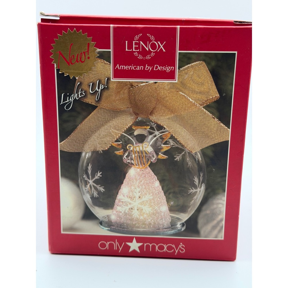 Lenox Wonder Ball Angel Lit Ornament Glass Snowflake Gold Bow 838163 Macy's New